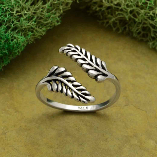 Women's Sterling Silver Adjustable Sprig Leaf Ring