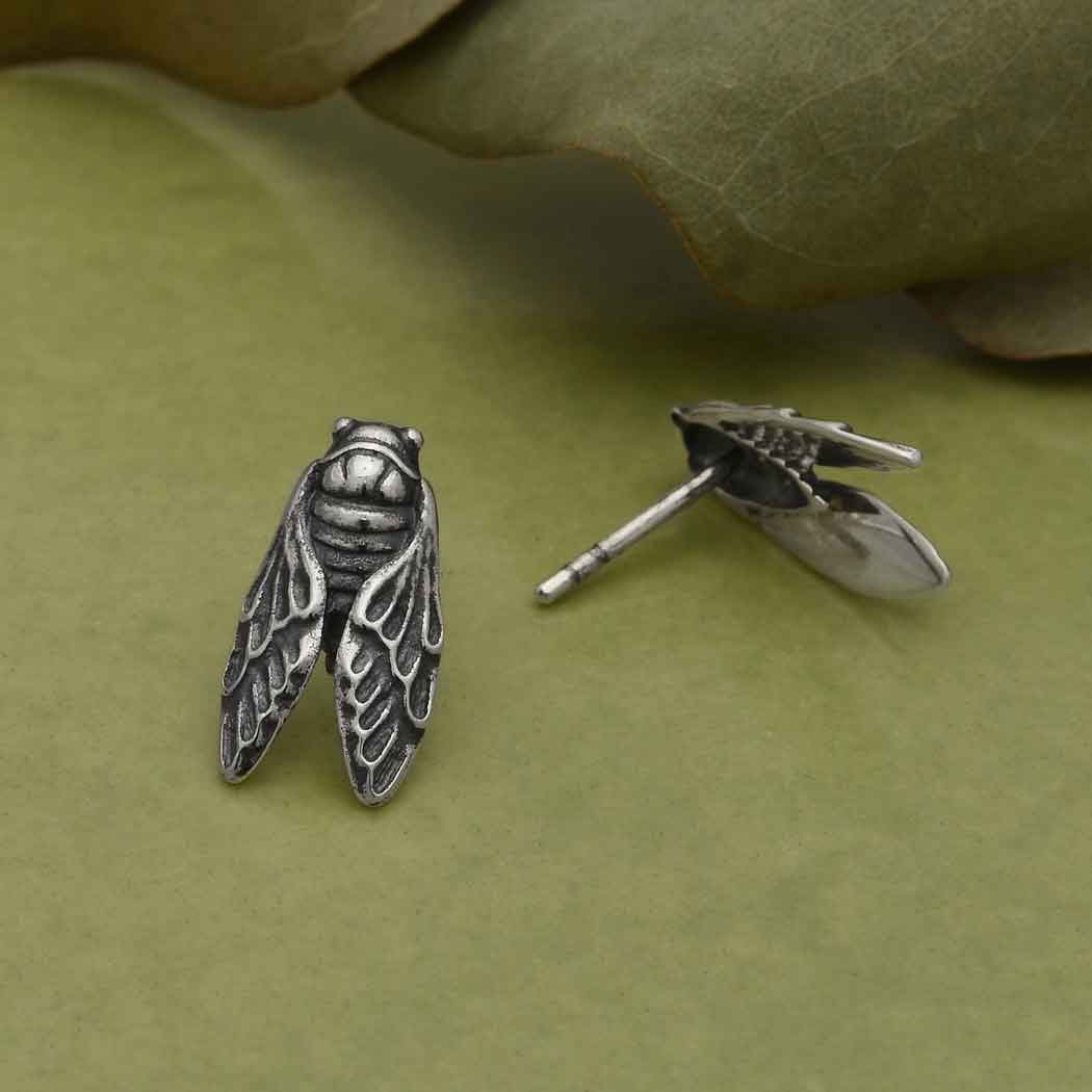 Sterling Silver Cicada Post Earrings 15x8mm