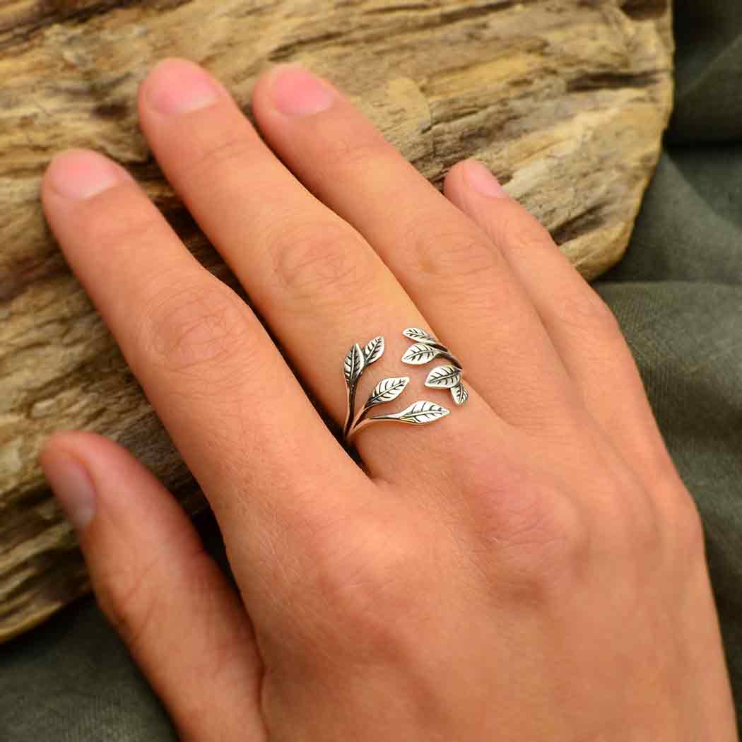 Women's Sterling Silver Leaf Cluster Adjustable Ring