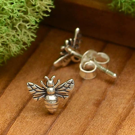 Sterling Silver Tiny Bee Post Earrings 6x8mm