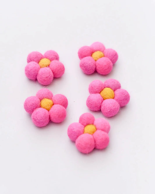 Felt Daisy Flowers (Bright Pink) - 5 Flowers