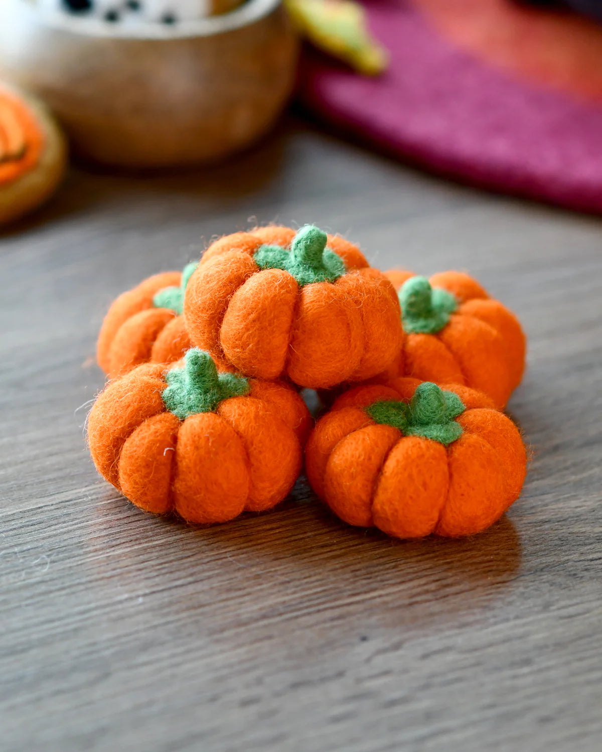 Tara Treasures Felt Pumpkins (Bright Orange Coloured) - 5 Pumpkins