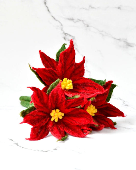 Tara Treasures Felt Red Poinsettia Flowers (Set of 3 stems)