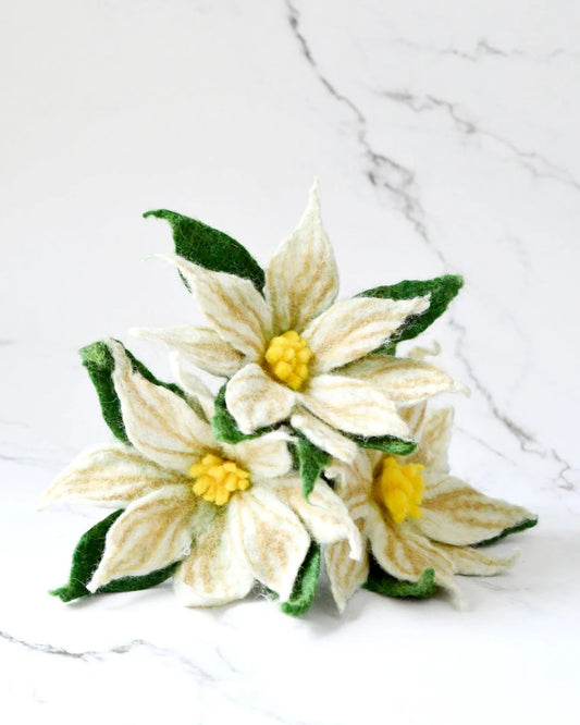 Tara Treasures Felt White Poinsettia Flowers (Set of 3 stems)