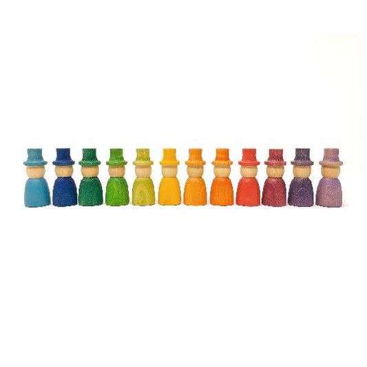 Grapat Wood Coloured Wizard Nins With Hats 12 pcs