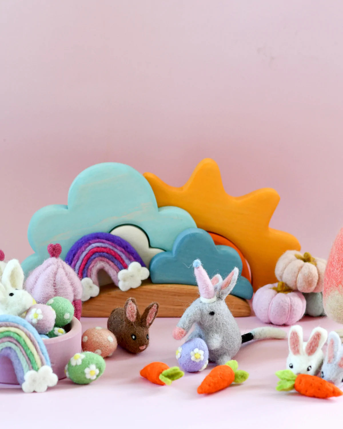 Tiny Felt Pastel Eggs with Flowers (Set of 6)