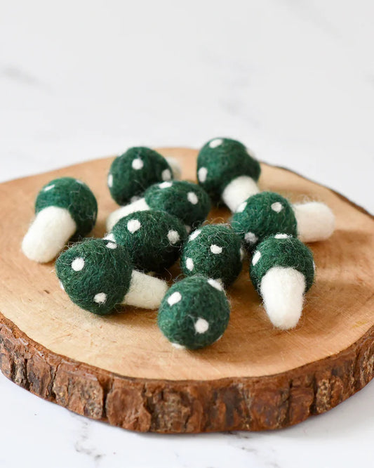 Tara Treasures Felt Green Mushrooms - 10 Mushrooms