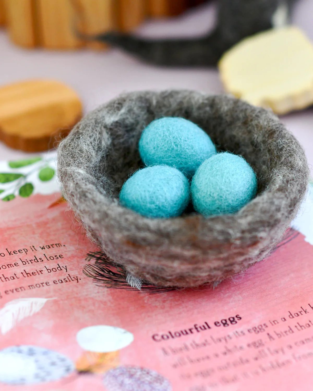 Felt Nest with 3 Blue Robin Eggs