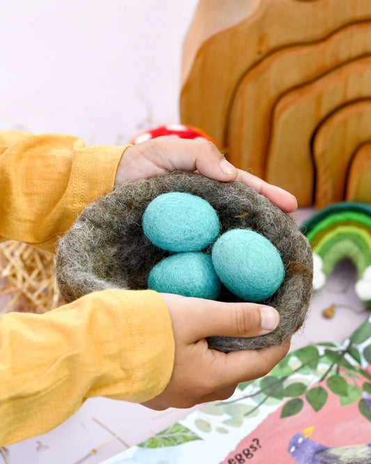 Felt Nest with 3 Blue Robin Eggs